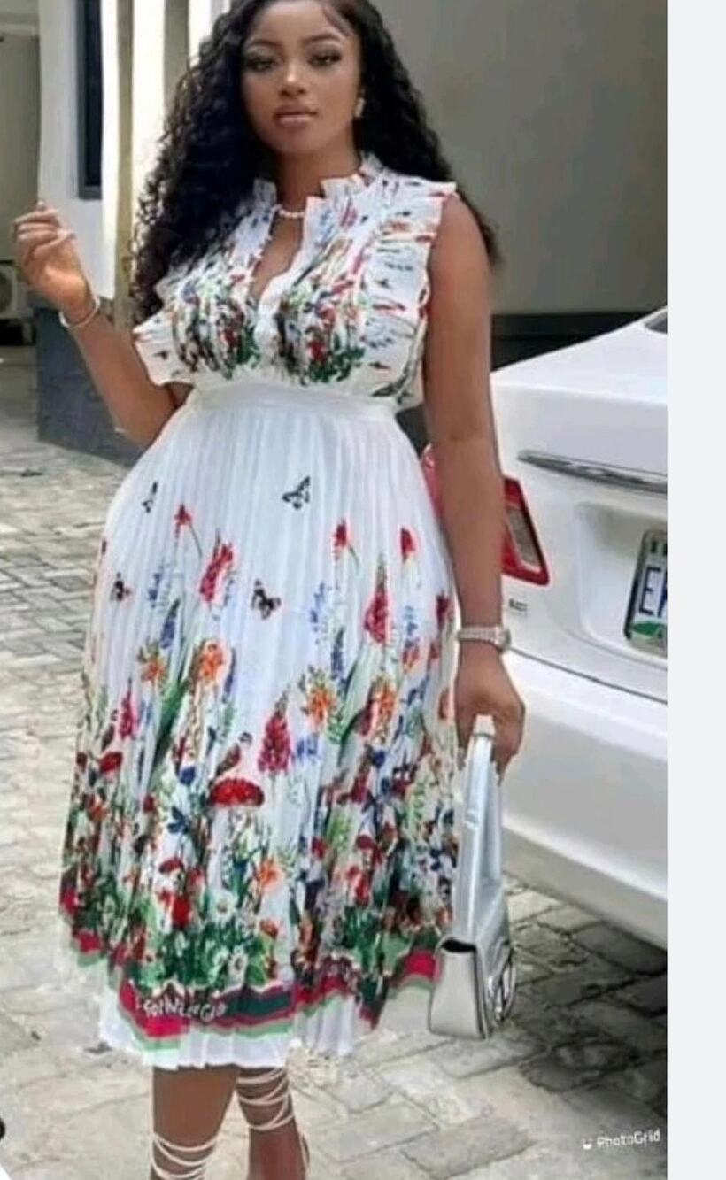 NWT White Floral Pleated Midi Dress Butterfly Floral Print Ruffle Sleeve Large